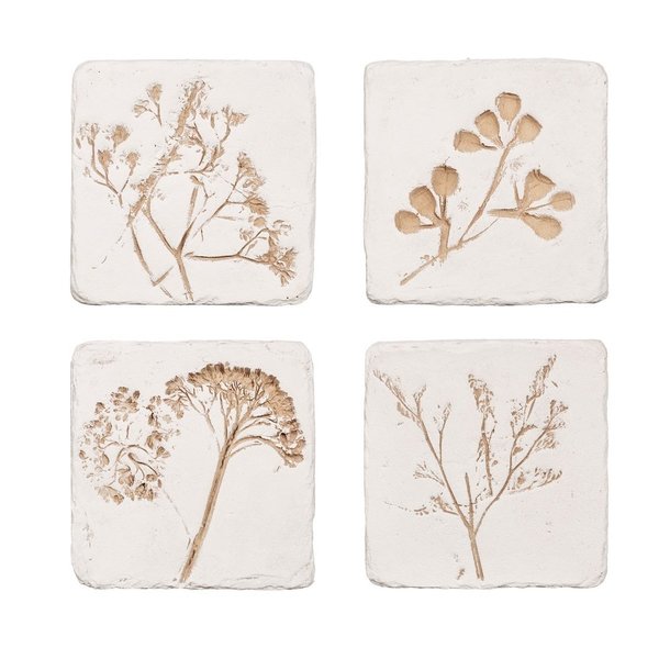 Flower Imprint Coasters Set - weiß