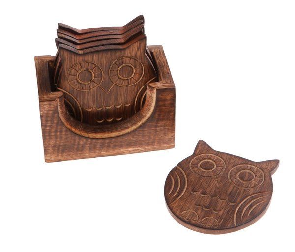 Wooden Owl Coasters - 6-teilig