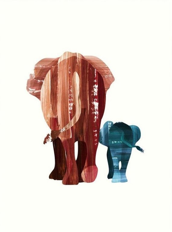 Postkarte - "Elefantenkuh & Kalb"